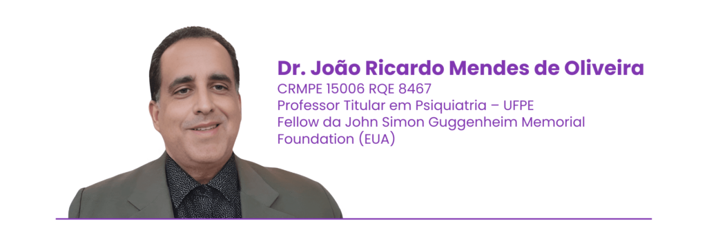 Dr. João Ricardo Mendes de Oliveira, psiquiatra e especialista em saúde mental, com informações de seu título e credenciais.